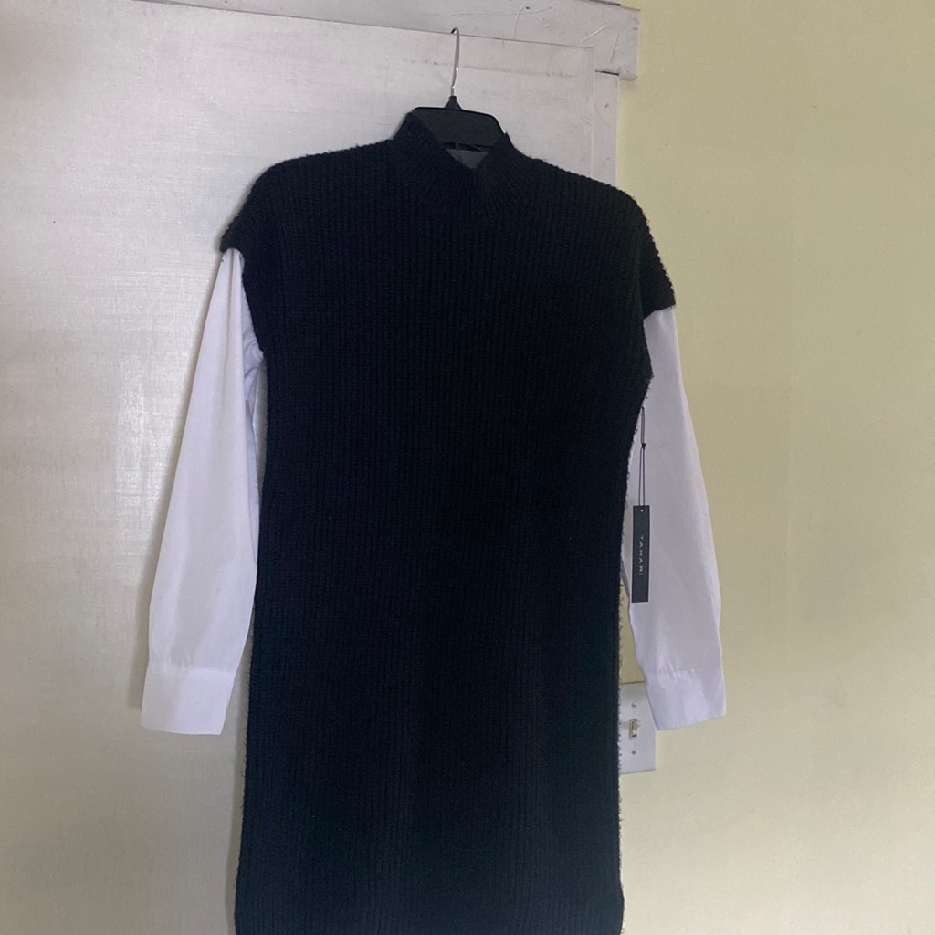 Tahari Combination Long Sweater White Crisp Shirt New With Tags